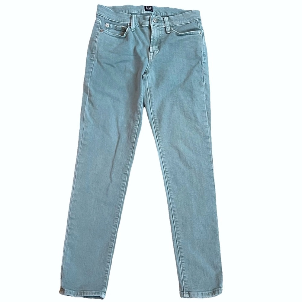 GAP True Skinny Mid Rise Solid Blue Medium Light Wash Crop Ankle Jeans Size 25 R